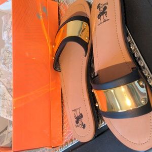 Sam Edelman Circus slide in black with gold plate NEW with box 9.5